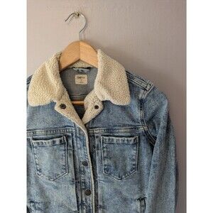 Denim Jean Jacket Gap, Sherpa, Trucker Women's XS, biker, grunge, y2k, 90s
